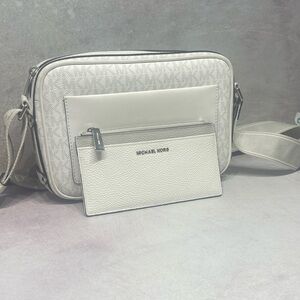 Michael Kors Maeve Crossbody Bag & Wallet Set Optic White Gray MK Signature Logo
